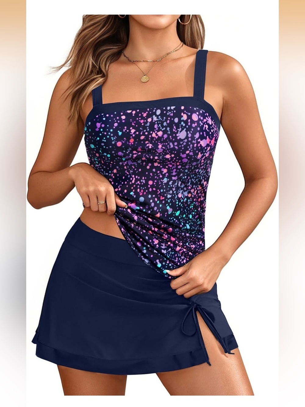 Starry Sky Tankini Swimsuits With Skirt - Two Piece  Tummy Control 1800/12-3